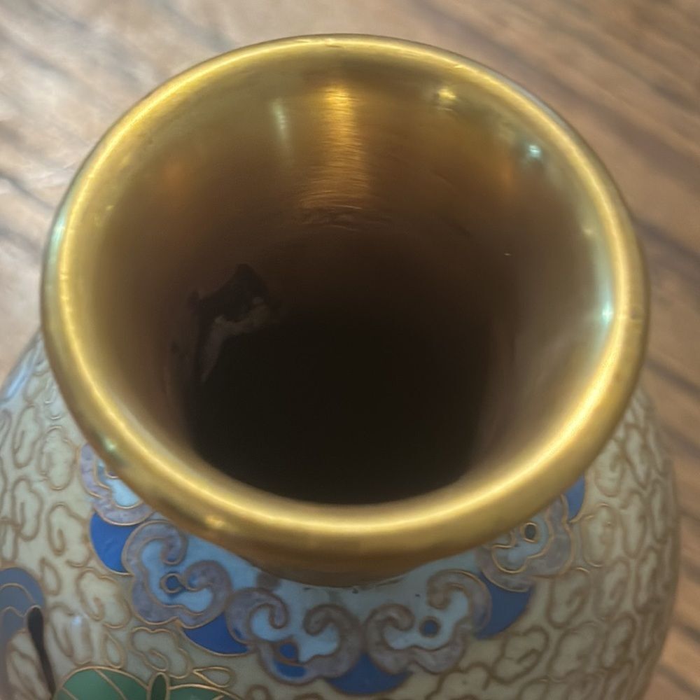 Antique Brass Painted Cloisonné 5” Vase - Picture 5 of 8